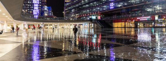 Bilden visar ett regnigt Stockholm